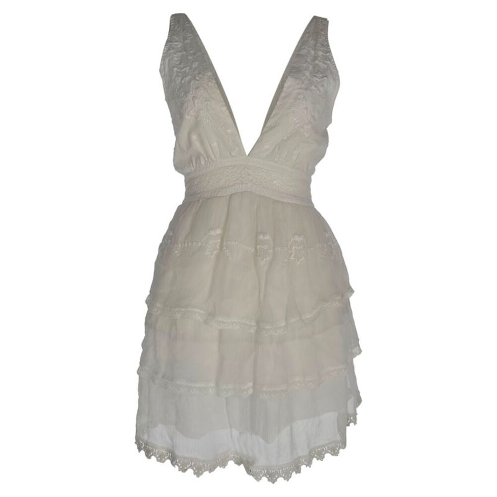 LoveShackFancy Tiered Lace Mini Dress in White Cotton